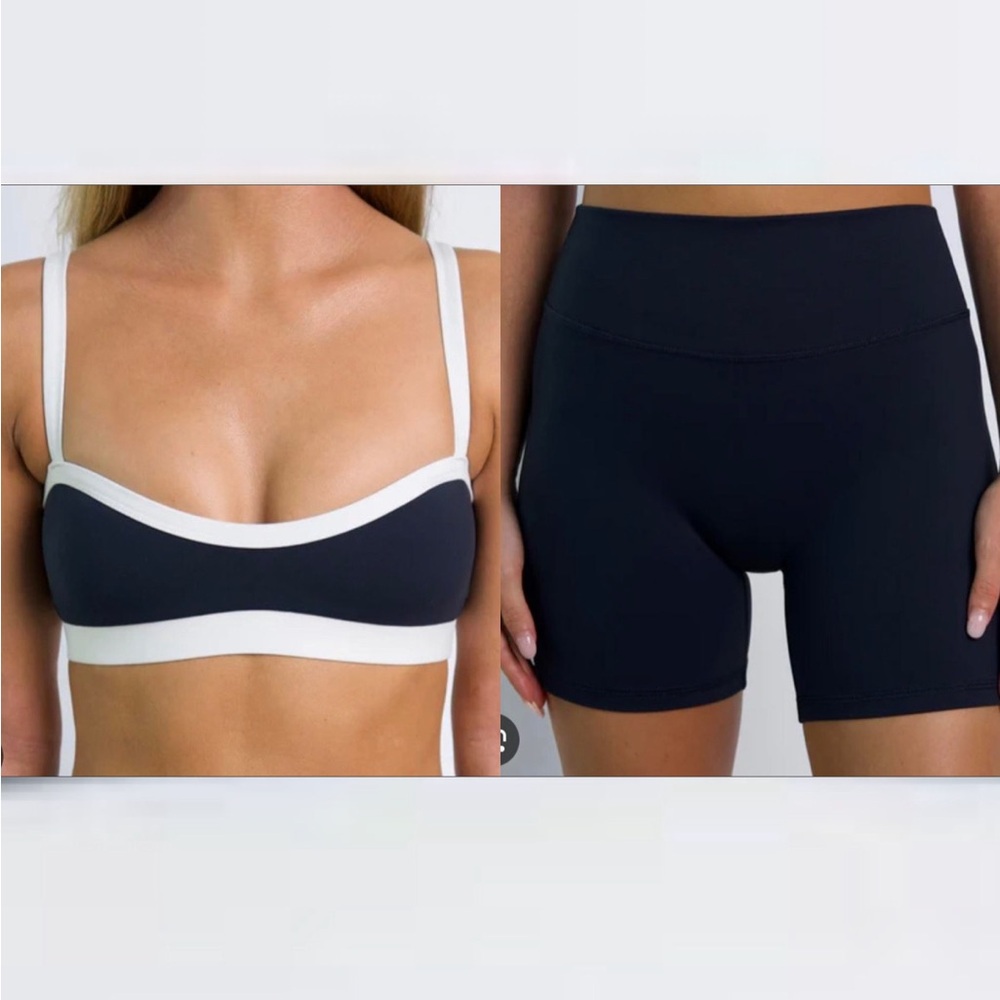 Sydney Contrast Trim Bralette and Bike Shorts Set Navy/White